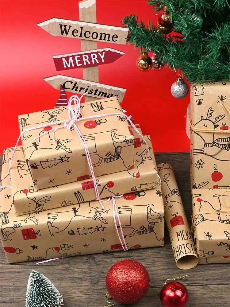 1 rollo de papel de regalo navideño de 44 cm x 15 mts aprox., papel Kraft con diseño de ciervo encantador