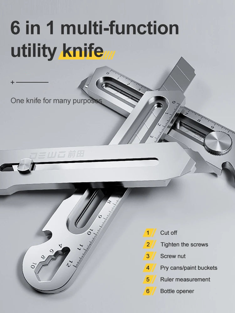 Cuchillo cartonero multiusos de acero inoxidable 6 en 1, abrelatas multifunción, portátil, para oficina, hogar