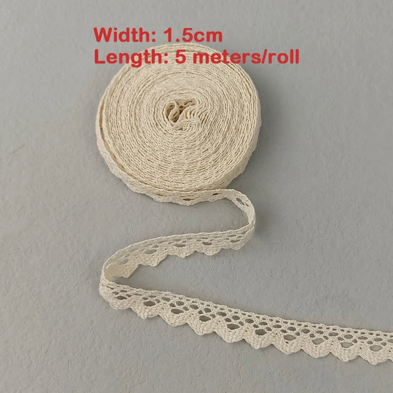 Cinta de encaje de algodón para costura, accesorio de 5M para costura color Beige.