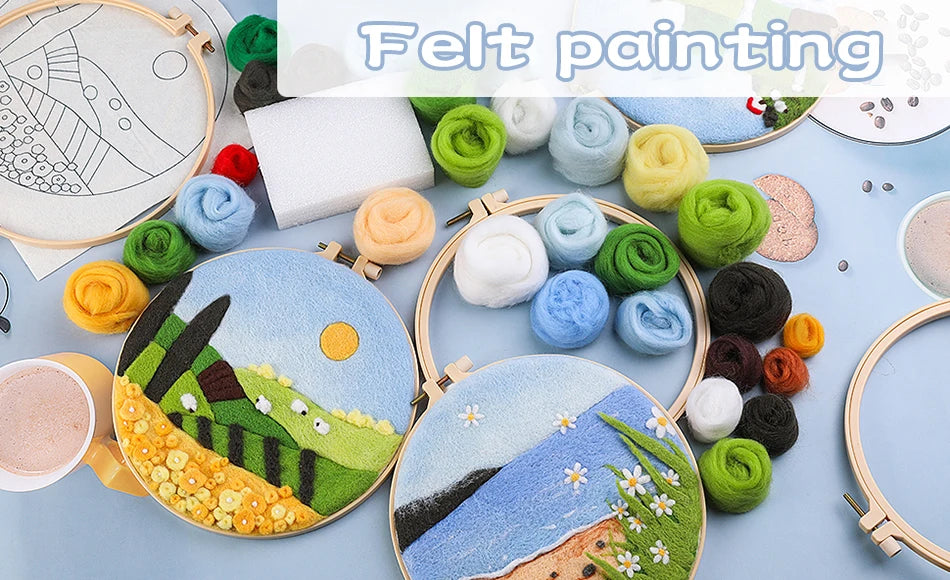 Kit de bordado de fieltro de lana, de flores del campo