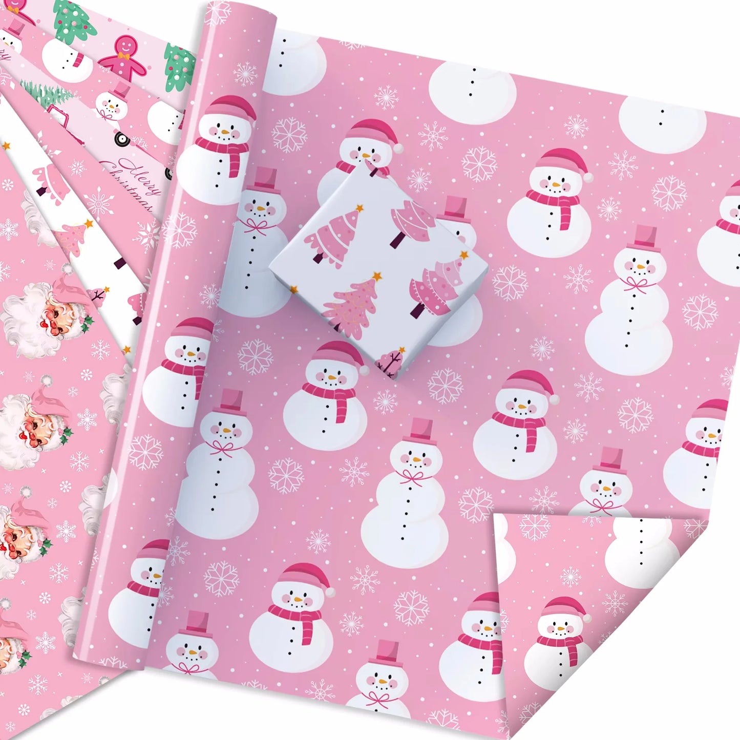 Papel para envolver con temática de muñeco de nieve, Papá Noel, 12 piezas, para regalo de fiesta de Navidad