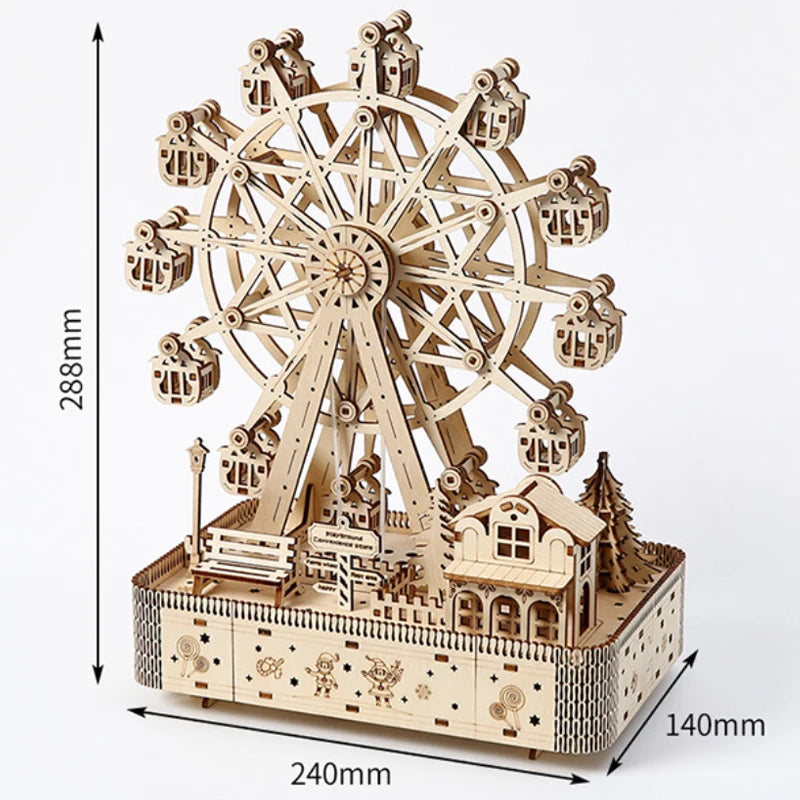 Rueda de la Fortuna Musical, Rompecabezas 3D de Madera, Musical Giratorio y con Luz