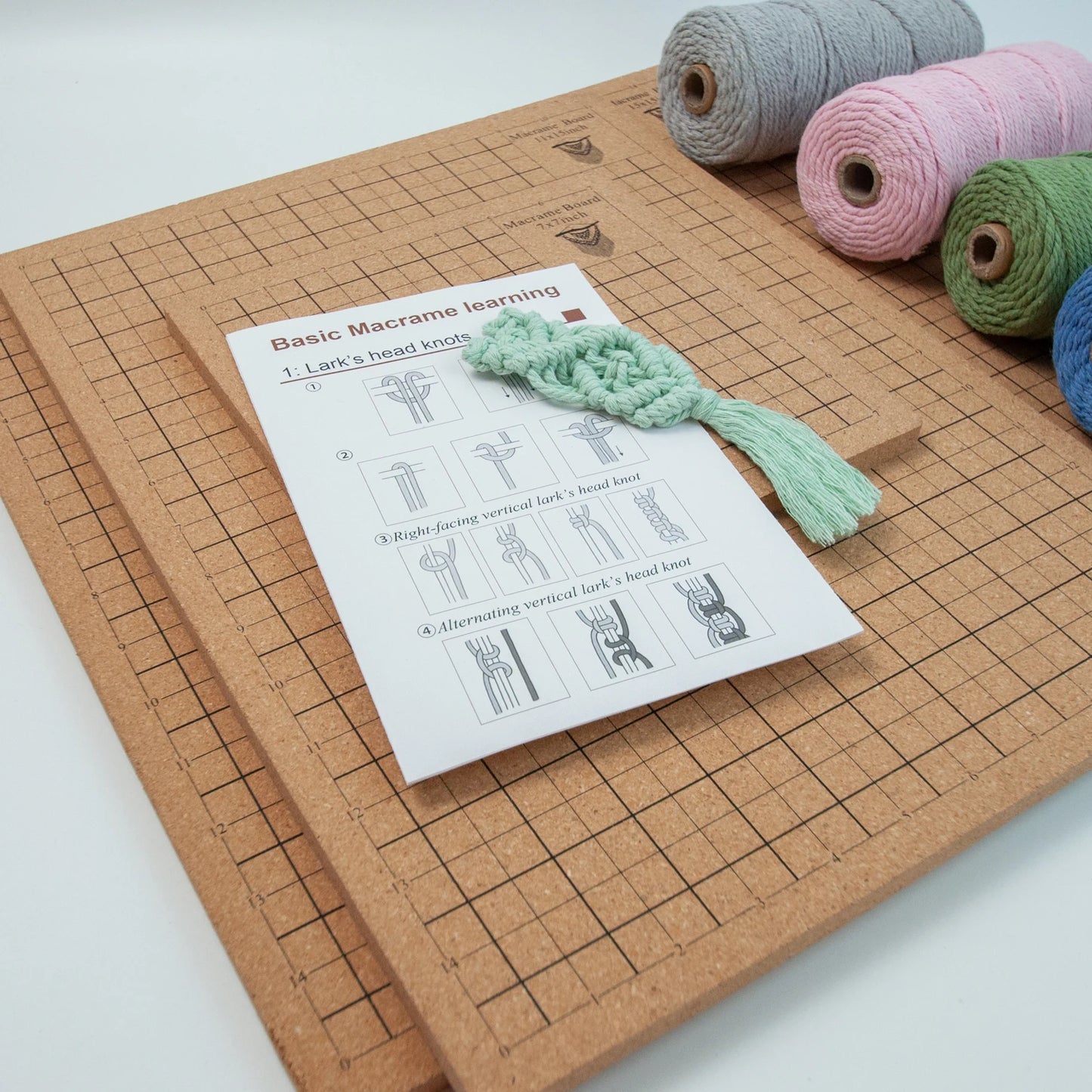 Tablero de macramé. Tablero de corcho cuadriculado 8x8'', 12x16'', 16x16'' para medir las creaciones de macramé y anudados artesanales