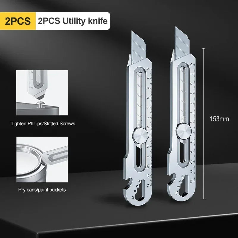 Cuchillo cartonero multiusos de acero inoxidable 6 en 1, abrelatas multifunción, portátil, para oficina, hogar