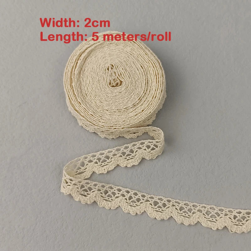 Cinta de encaje de algodón para costura, accesorio de 5M para costura color Beige.