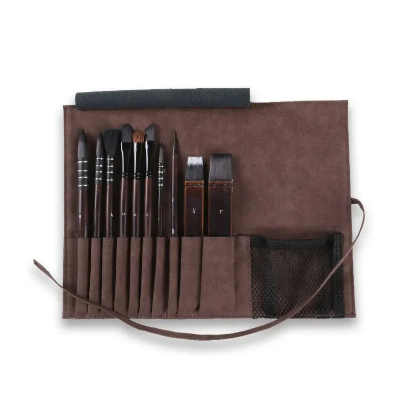 Juego de pinceles de pintura de acuarela de pelo de nailon de imitación de ardilla, de alta gama, juego de 10 piezas en bolso de tela Oxford
