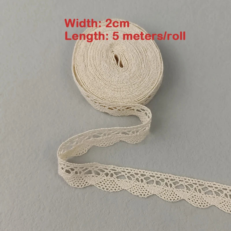 Cinta de encaje de algodón para costura, accesorio de 5M para costura color Beige.