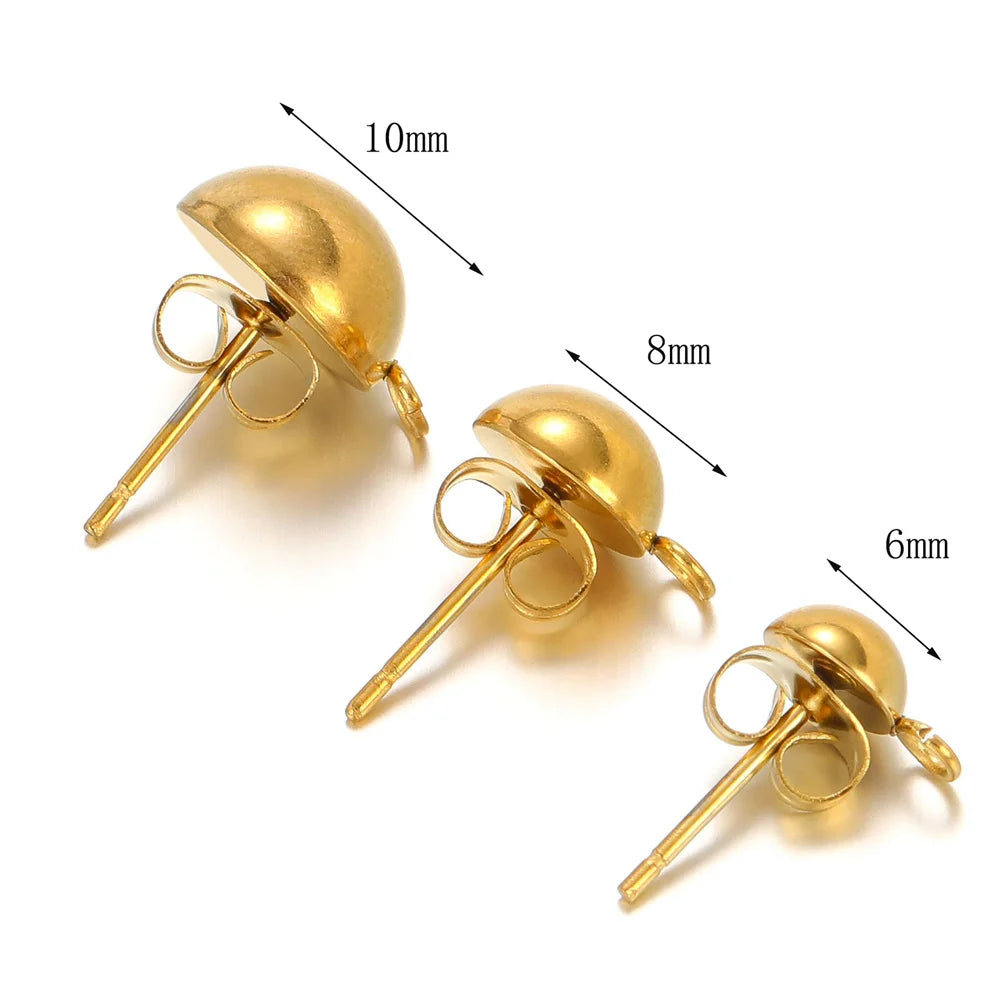10 Uds. de aros de acero inoxidable de 6mm/8mm/10mm, base sólida, media bola, con anillo abierto para hacer pendientes
