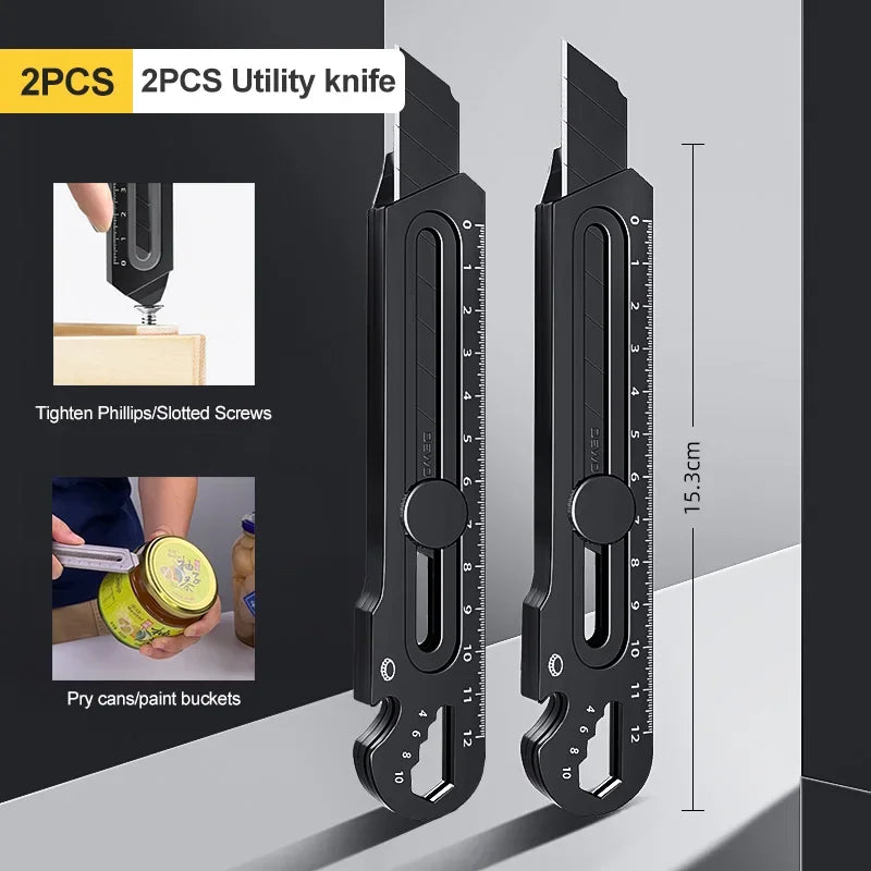Cuchillo cartonero multiusos de acero inoxidable 6 en 1, abrelatas multifunción, portátil, para oficina, hogar