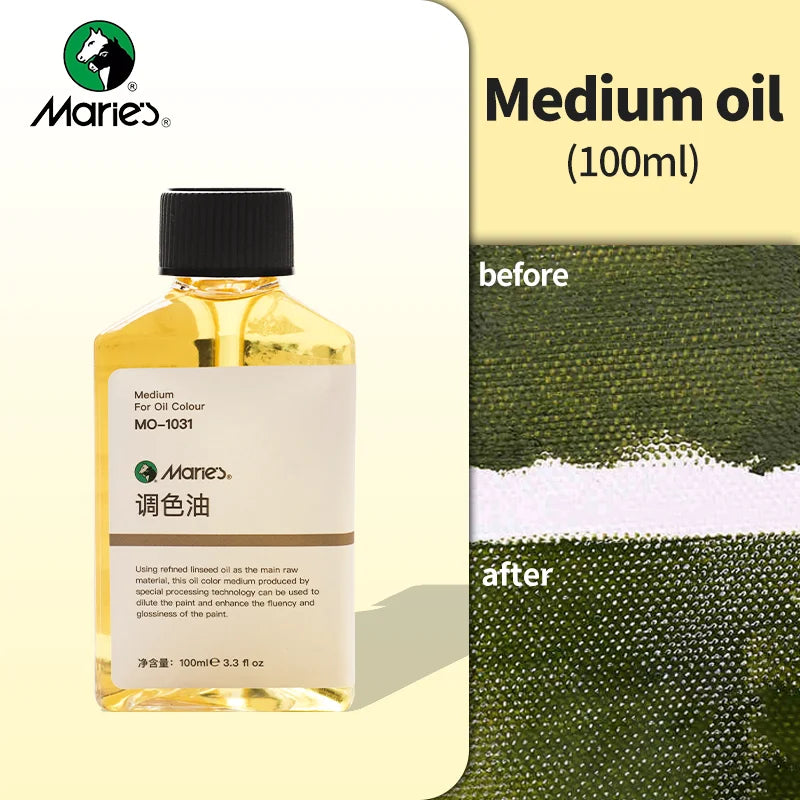 Marie's Para pintura al óleo médium, aceite de glaseado. Trementina para mezcla de colores, inodoros, adelgazamiento de pintura al óleo, aceite líquido brillante, 100ml