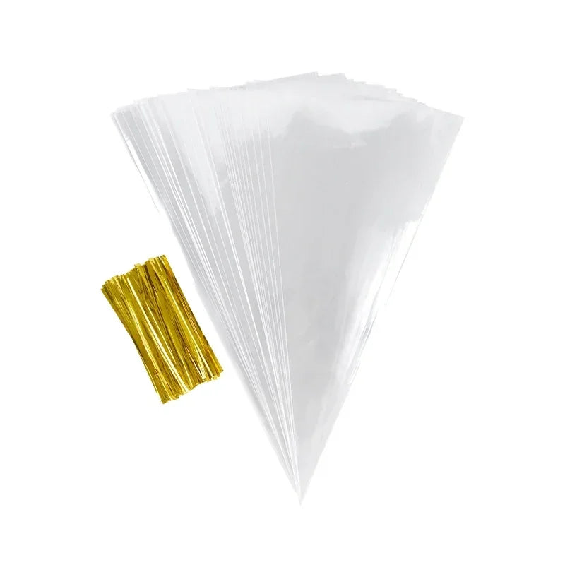 50 Uds. Bolsas de almacenamiento de dulces de cono transparente