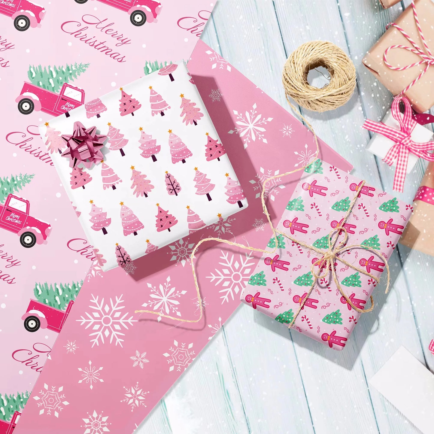 Papel para envolver con temática de muñeco de nieve, Papá Noel, 12 piezas, para regalo de fiesta de Navidad