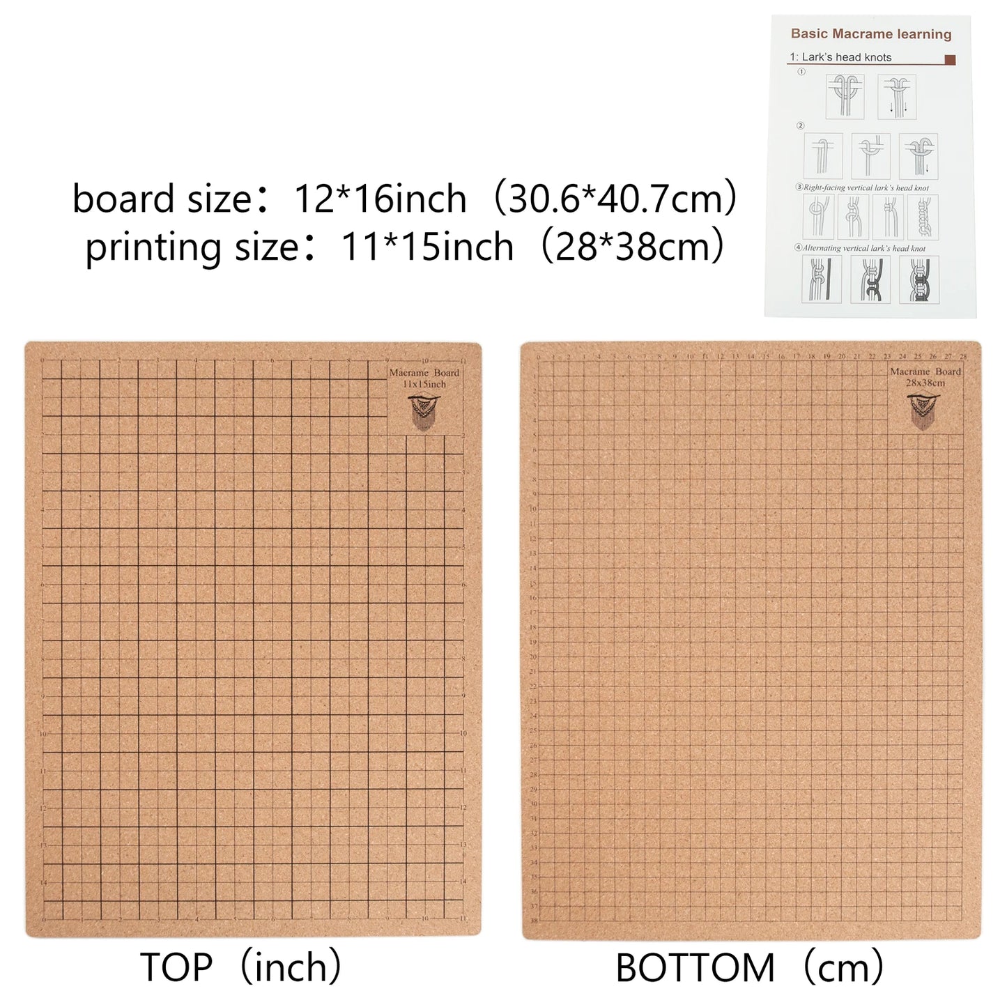 Tablero de macramé. Tablero de corcho cuadriculado 8x8'', 12x16'', 16x16'' para medir las creaciones de macramé y anudados artesanales