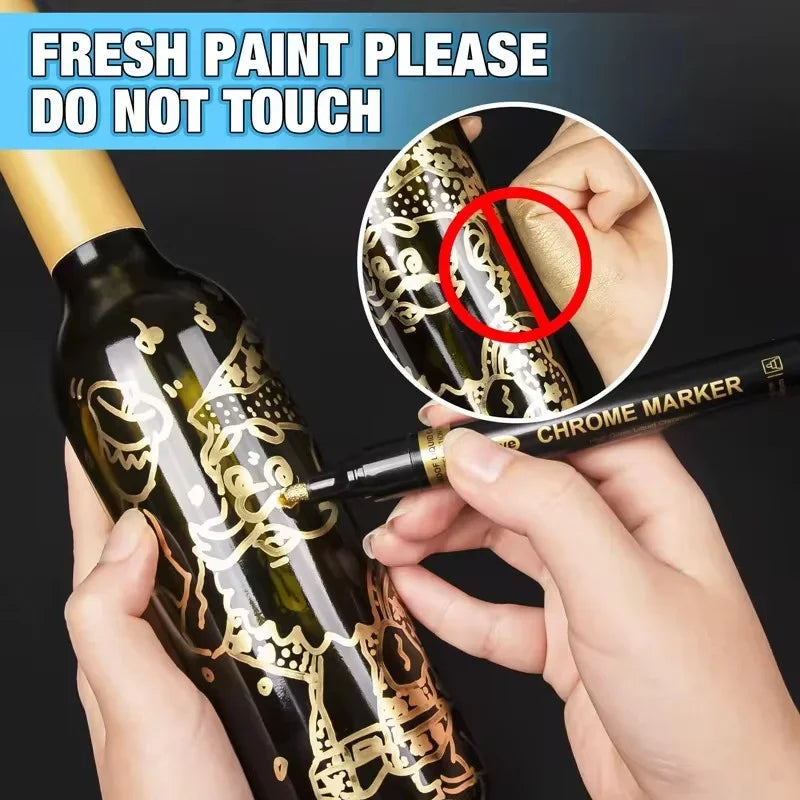 Rotulador de pintura cromada, lápices de pintura de espejo líquido reflectante, tinta dorada y plateada, punta de escritura de 1mm para modelo de metal, madera y plástico, 1/2/3 unidades