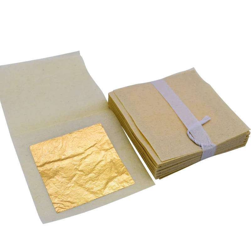 100 Uds. Hoja de oro puro de 24 k 9,33x9,33 cm. Contenido 99% hoja de lámina de oro real