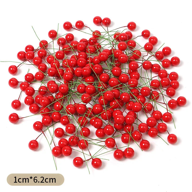 Adornos para decoración navideña, adornos de árbol de Navidad de bayas rojas, 50/100 piezas