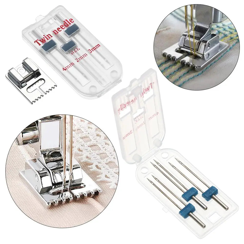 Prensatelas arrugadas para máquina de coser, herramientas multifuncionales con 9 ranuras, doble puntada, 3 tamaños, 2/90, 3/90, 4/90