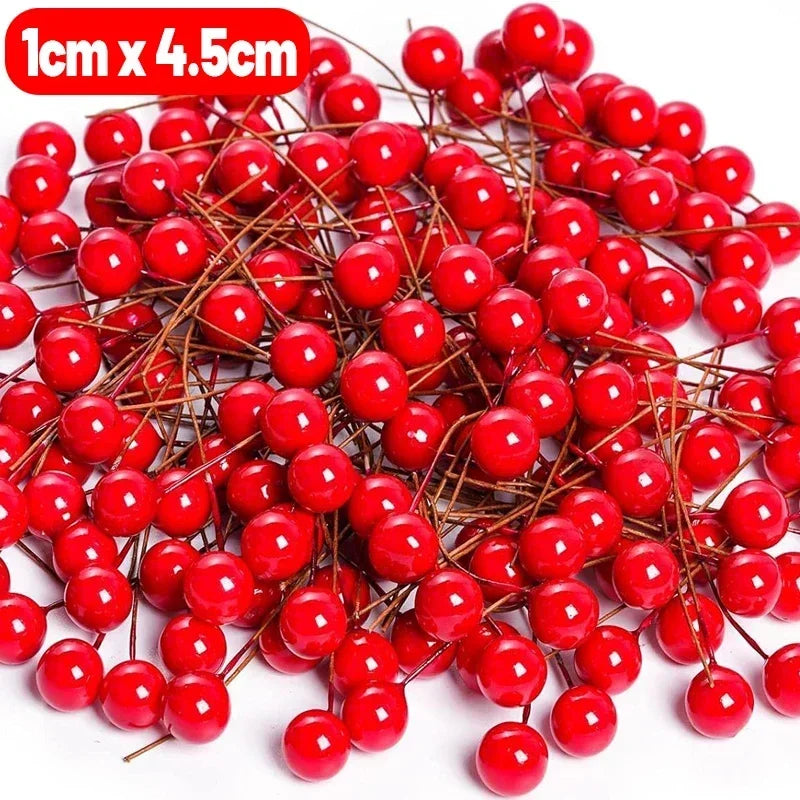 Bayas rojas para decoración de árbol de Navidad, 50/1000 piezas