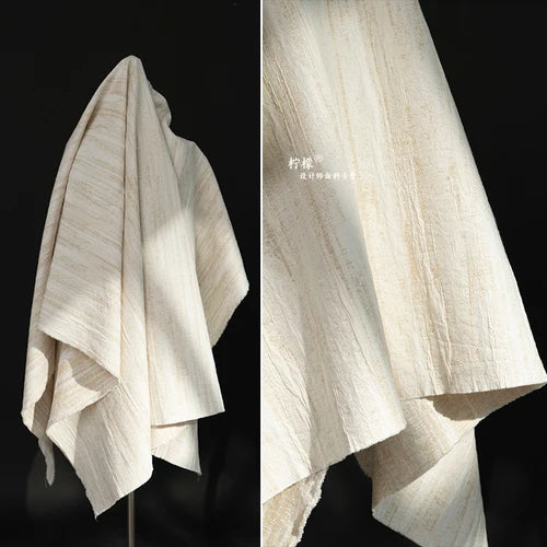 Tela de mezcla de lino y algodón blanco con textura plisada Jacquard antiarrugas