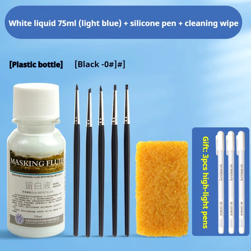 Tinta de enmascaramiento para acuarela, botella de Gel blanco líquido, tubo de aguja, pintura líquida blanca de acuarela