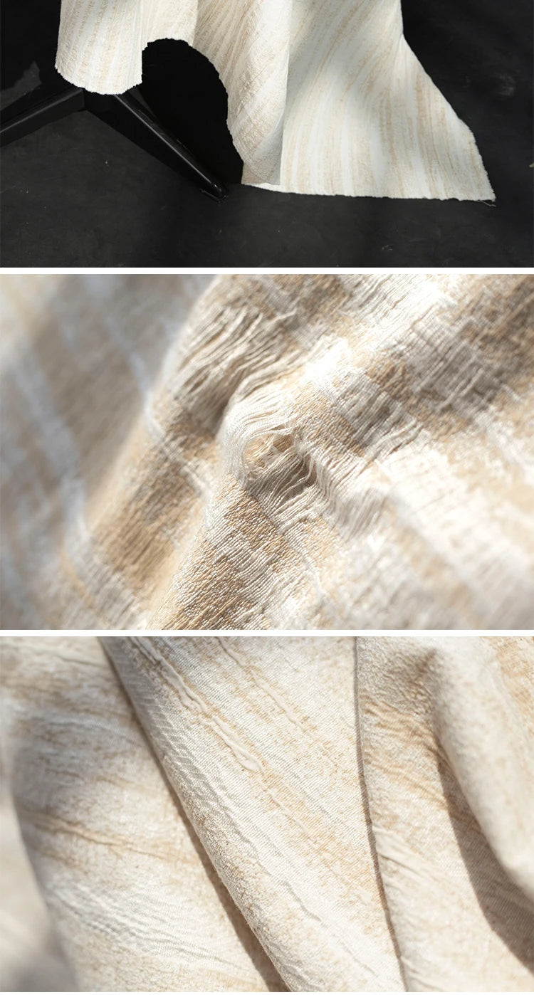 Tela de mezcla de lino y algodón blanco con textura plisada Jacquard antiarrugas