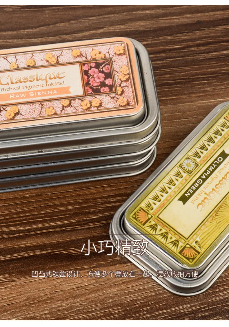 Almohadillas de tinta japonesas Classique, tinta aceitosa de Color Retro, almohadilla de tinta de secado rápido, sello de caja de Metal resistente al agua, 12 colores disponibles, 1 ud.