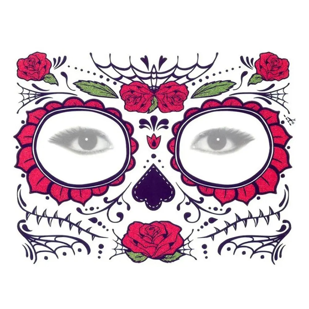 Tatuaje temporal de Día de los muertos, maquillaje Facial de Halloween impermeable, 1 unidad