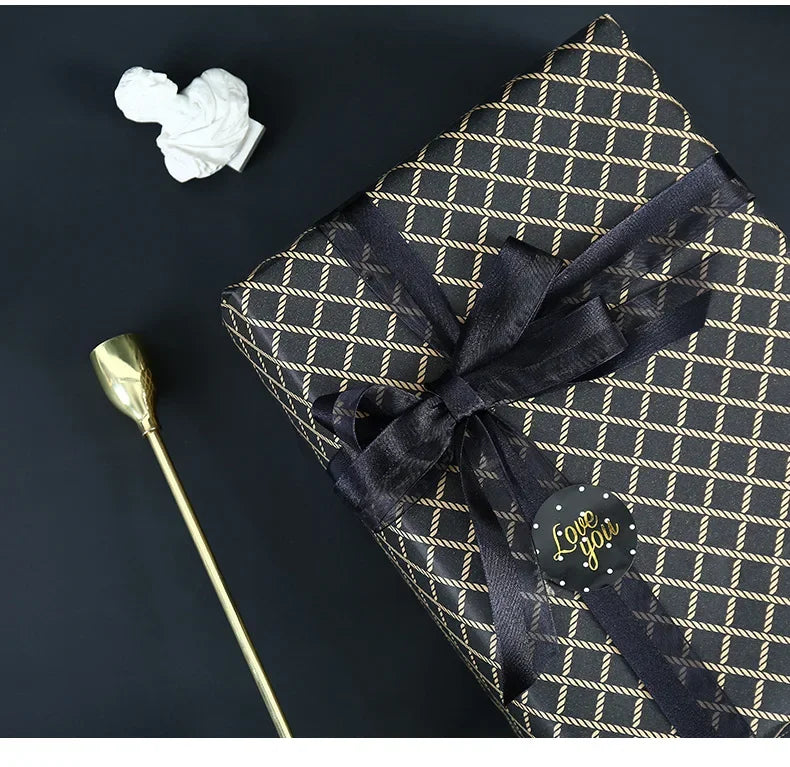 Papel de regalo Kraft clásico con entramado plegable de 50x70cm, embalaje de regalo azul, papel artesanal