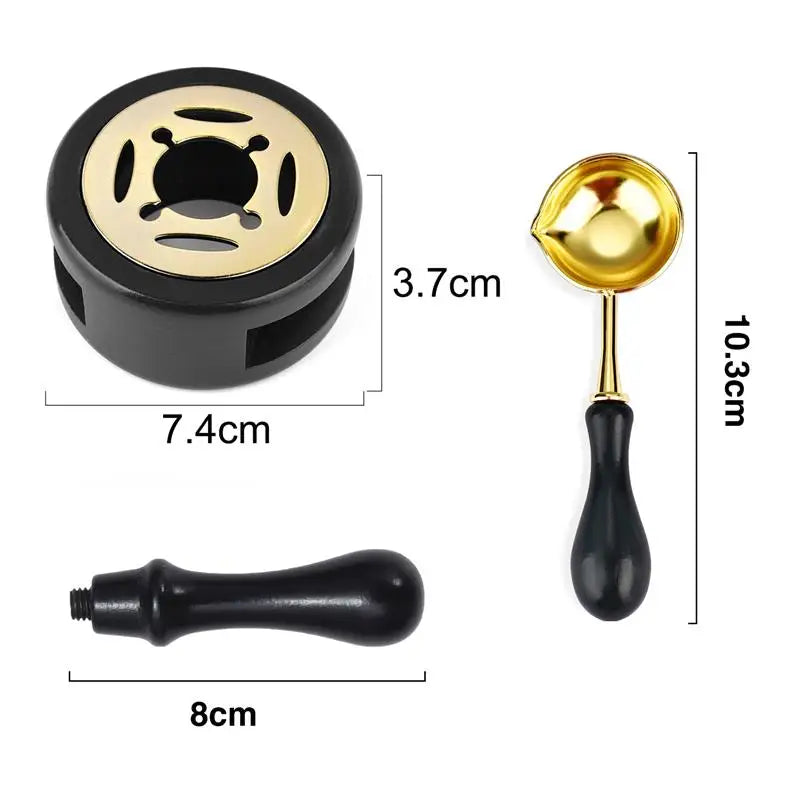 Juego de sellos de lacre de 2/3 piezas, horno de fusión de lacre de madera maciza con cuchara, 1 Juego de calentador de cera, olla de lacre, calentador de varilla de lacre