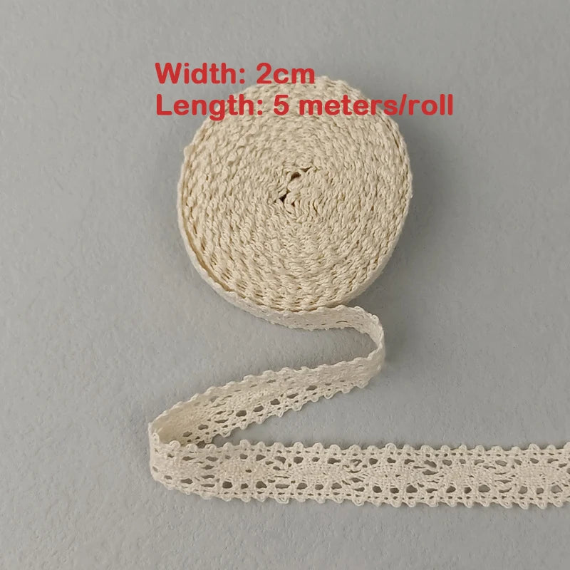 Cinta de encaje de algodón para costura, accesorio de 5M para costura color Beige.