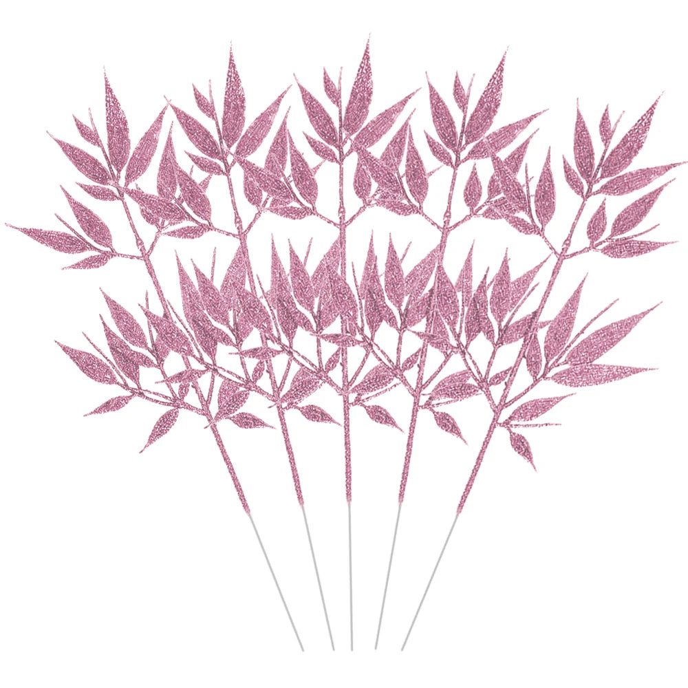 Plantas artificiales de Navidad con purpurina, polvo dorado, flores, hojas, ramas, adorno de árbol de Navidad, 10/1 piezas