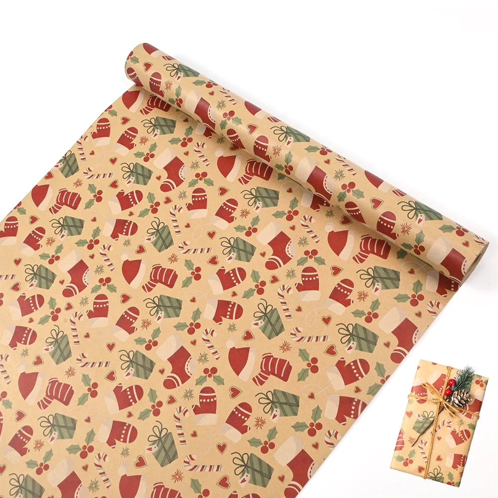 1 rollo de papel de regalo navideño de 44 cm x 15 mts aprox., papel de regalo con sombrero y guante, adornos navideños