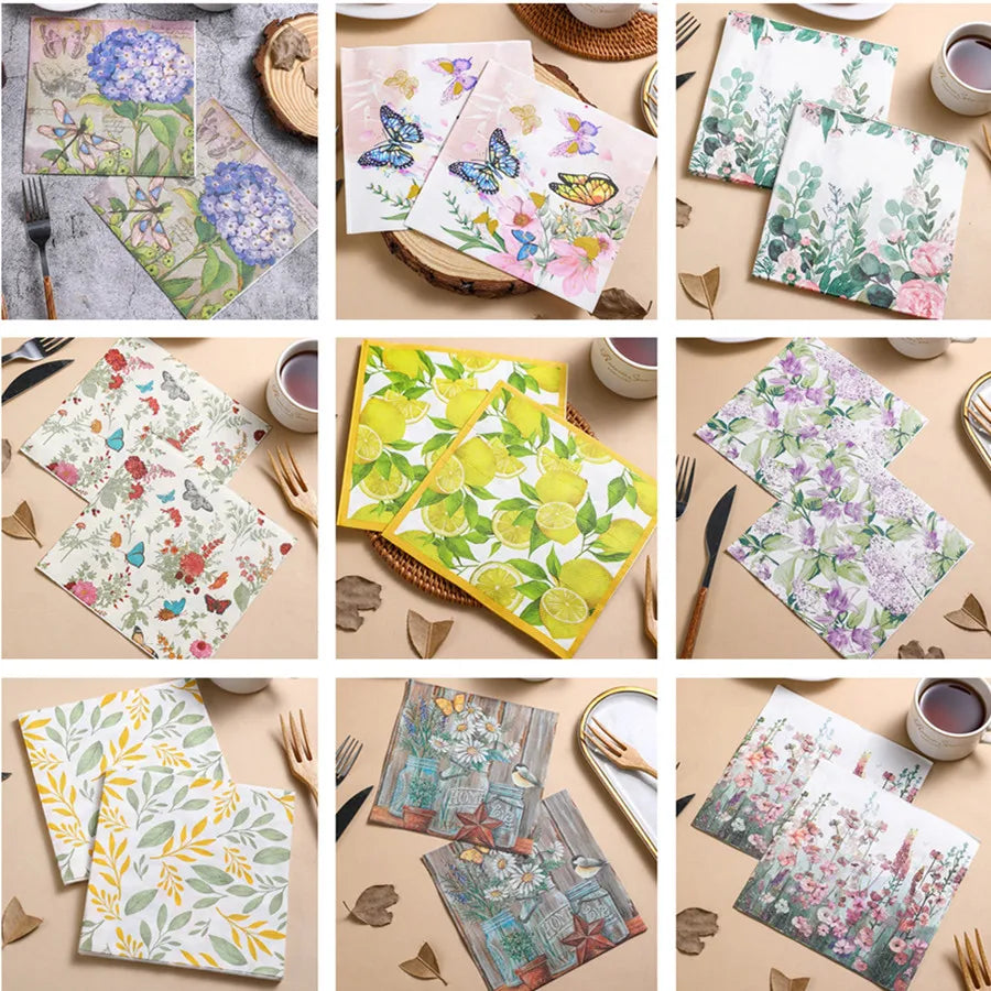 20 unids/pack 33x33cm Vintage flor impresa, servilletas de papel desechable, artesanía decoupage