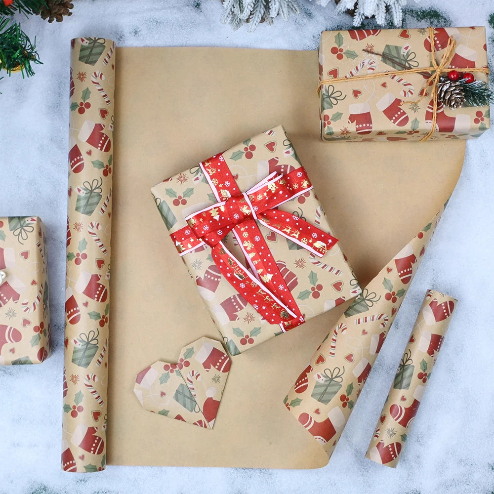 1 rollo de papel de regalo navideño de 44 cm x 15 mts aprox., papel de regalo con sombrero y guante, adornos navideños
