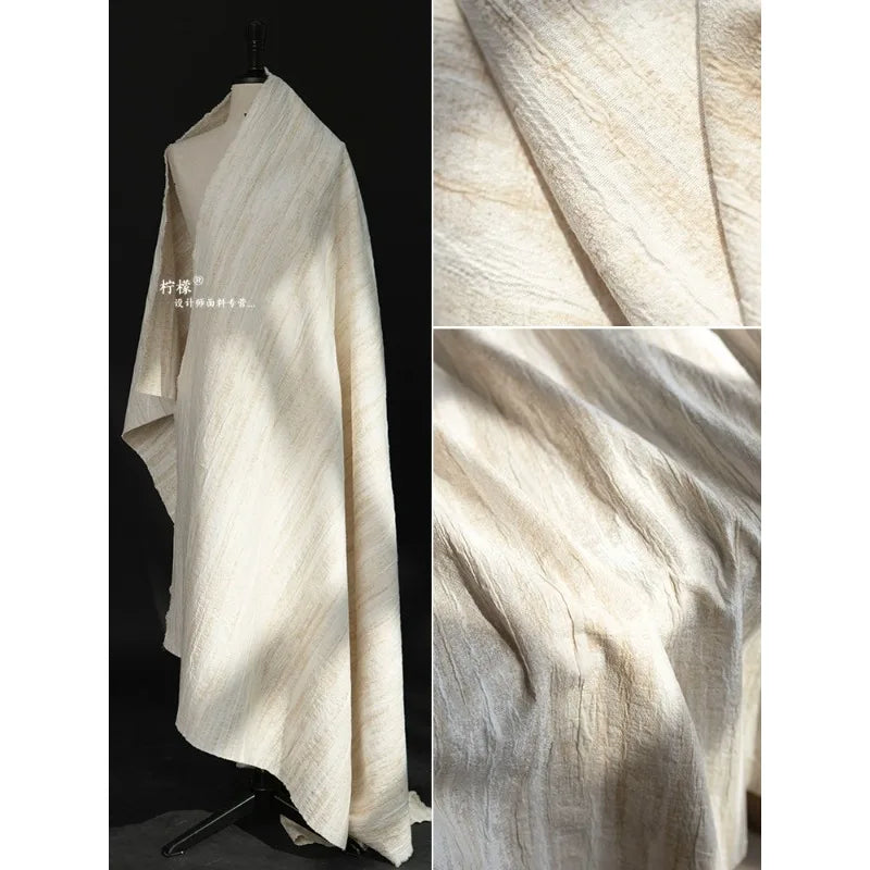 Tela de mezcla de lino y algodón blanco con textura plisada Jacquard antiarrugas