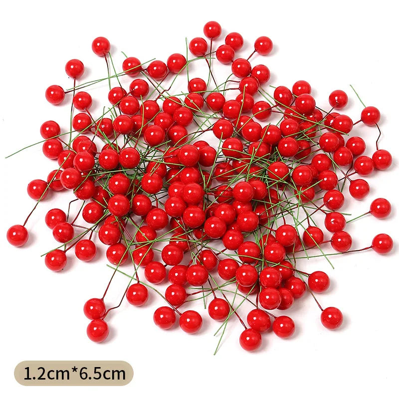 Adornos para decoración navideña, adornos de árbol de Navidad de bayas rojas, 50/100 piezas