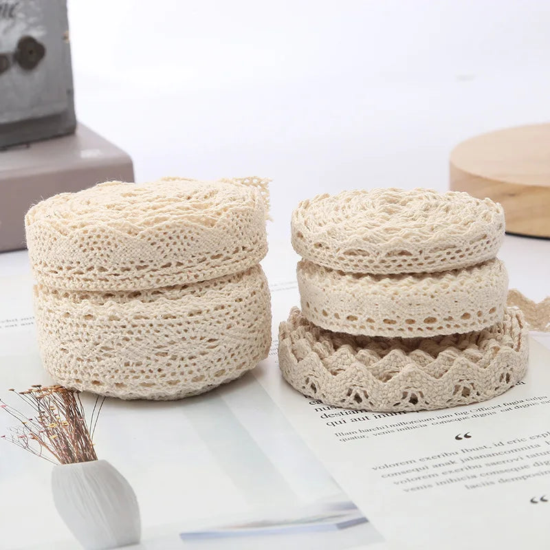 Cinta de encaje de algodón para costura, accesorio de 5M para costura color Beige.