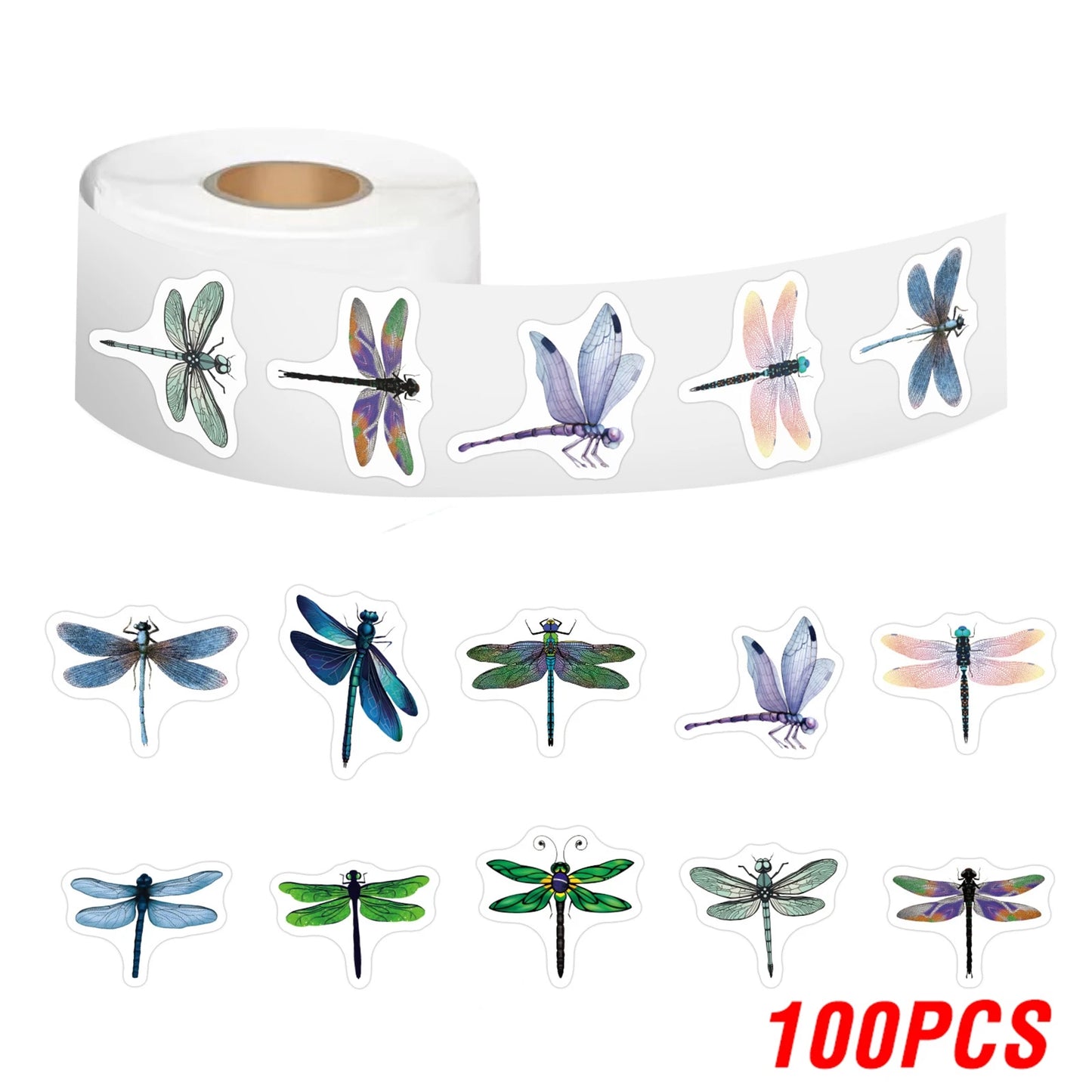 Stickers de libélula para decoración, material de papelería para álbum de recortes, estética, suministros de manualidades, 100-500 piezas