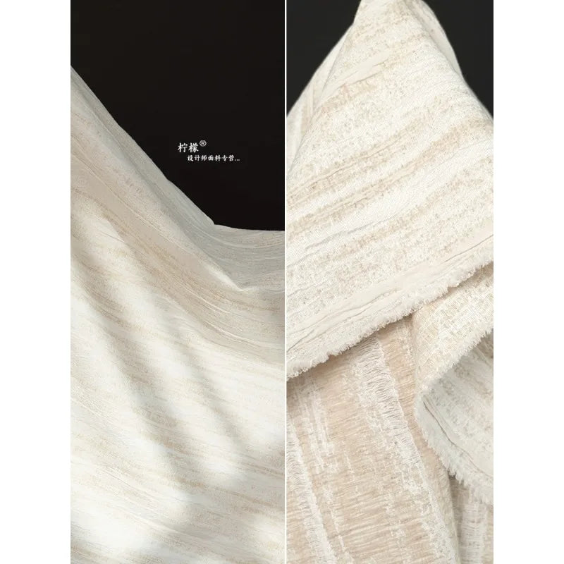 Tela de mezcla de lino y algodón blanco con textura plisada Jacquard antiarrugas