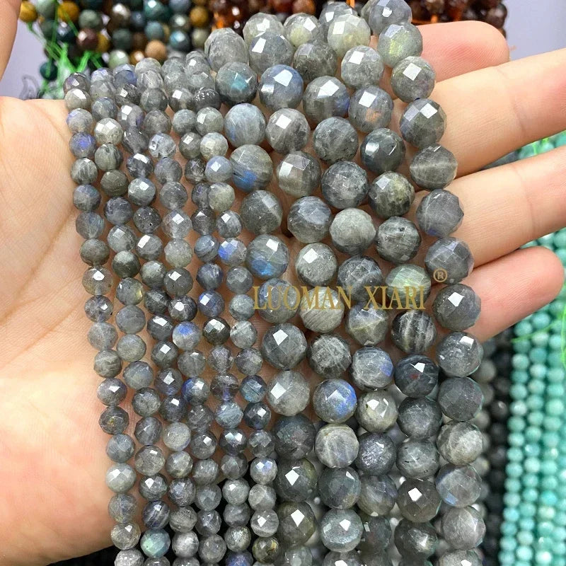 Piedra Natural redonda facetada AAA, mostacillas espaciadoras sueltas para fabricación de joyería
