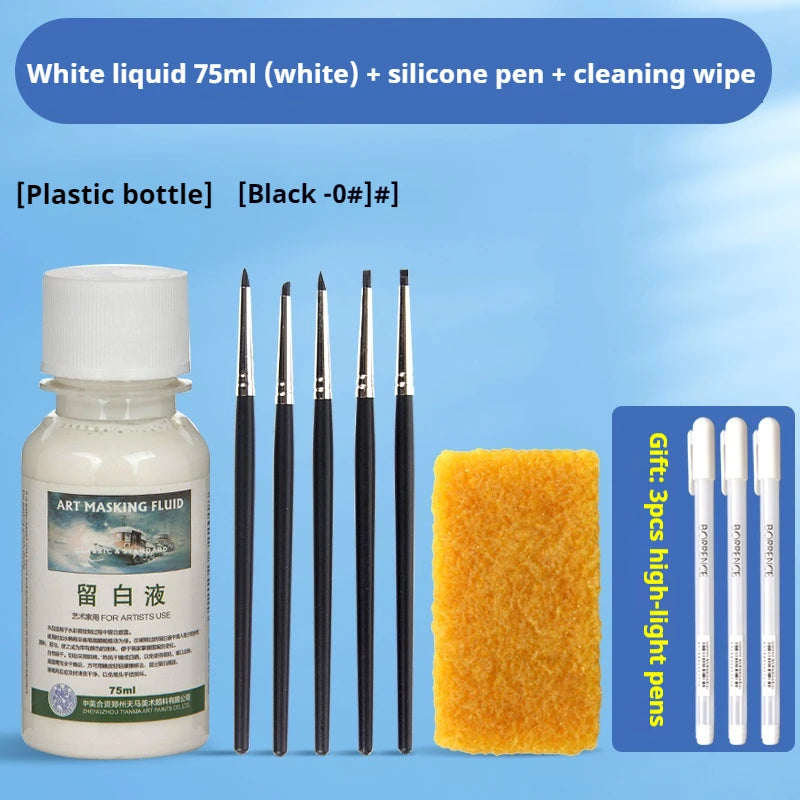 Tinta de enmascaramiento para acuarela, botella de Gel blanco líquido, tubo de aguja, pintura líquida blanca de acuarela