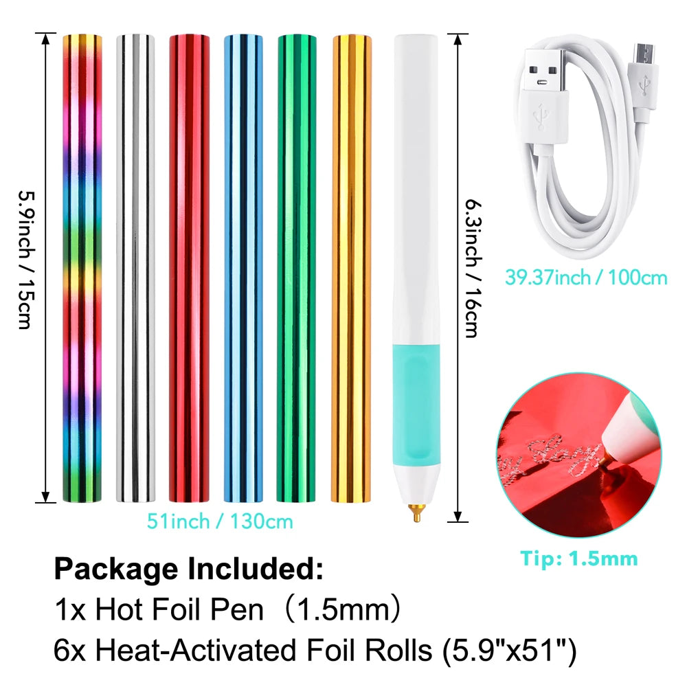 Bolígrafo de calor activo, juego de rollos de papel de aluminio 6 uds., punta de 0,8/1,5mm, mango delgado, agarre resistente al calor, 1 ud.