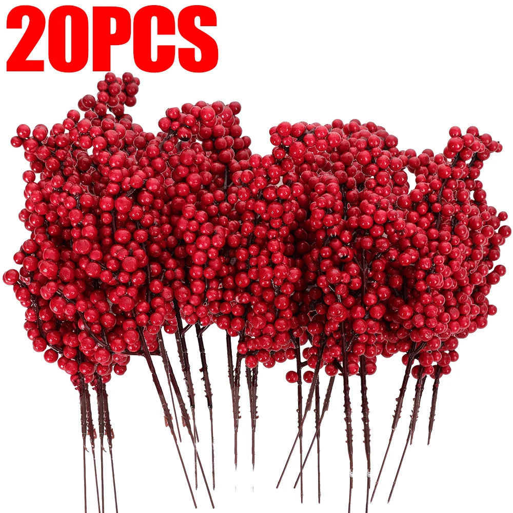 Simulación de bayas rojas artificiales, ramas de frutas navideñas para árbol de Navidad, adornos de mesa, decoración de corona