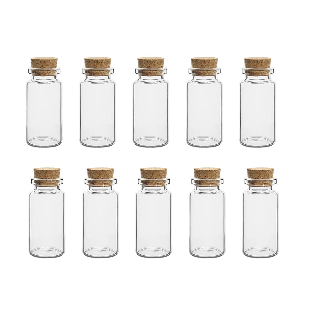10 Uds 5/7/8/10/12/15/20ml Mini botellas de vidrio con tapones de corcho