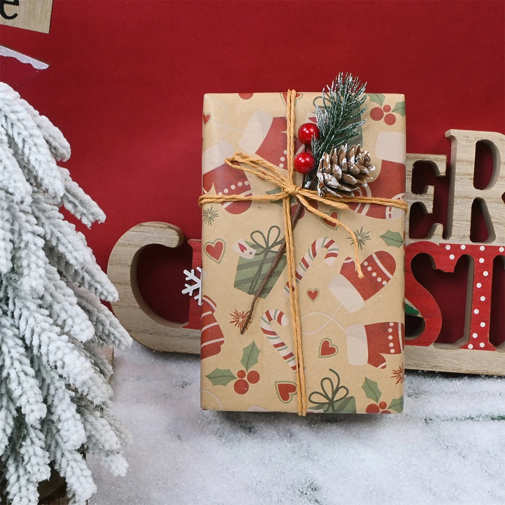 1 rollo de papel de regalo navideño de 44 cm x 15 mts aprox., papel de regalo con sombrero y guante, adornos navideños