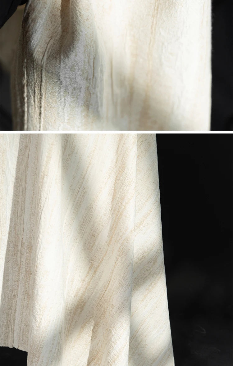 Tela de mezcla de lino y algodón blanco con textura plisada Jacquard antiarrugas
