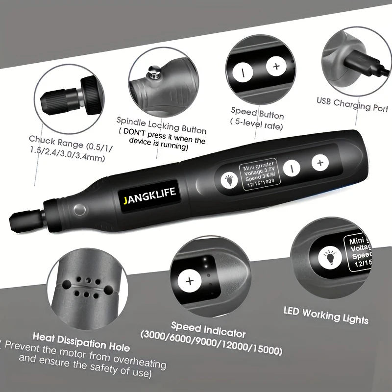 Kit de herramientas rotativas inalámbricas USB, bolígrafo de grabado de carpintería, para joyería, metal, vidrio, Mini Taladro Inalámbrico