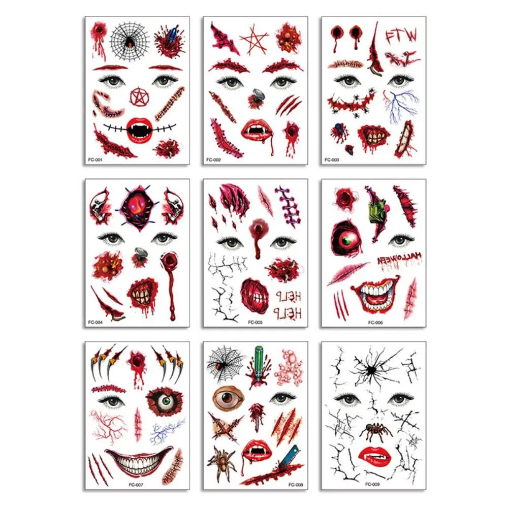 Stickers de tatuajes de terror impermeables para Halloween