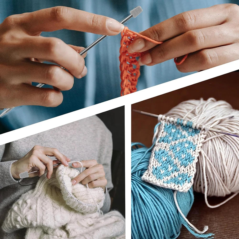 Juego de 11 pares de palillos para tejer, rectos, de acero inoxidable, de una sola punta, 2mm a 8mm con bolsa de almacenamiento