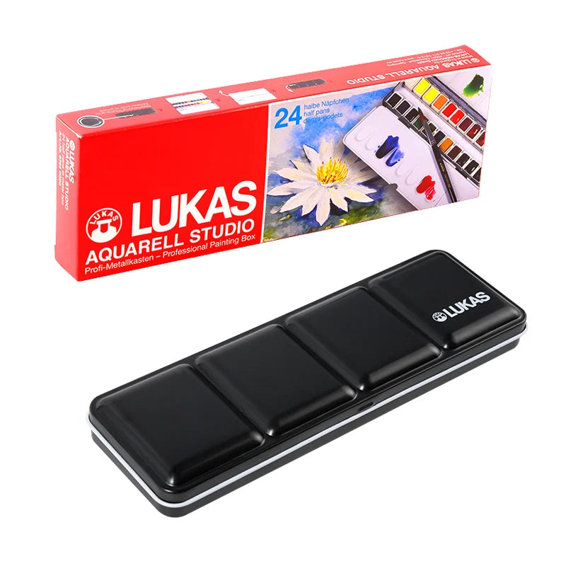 Lukas-pintura de acuarela sólida, pincel de acuarela profesional transparente, caja de Metal, Paleta portátil, 24 colores, Alemania
